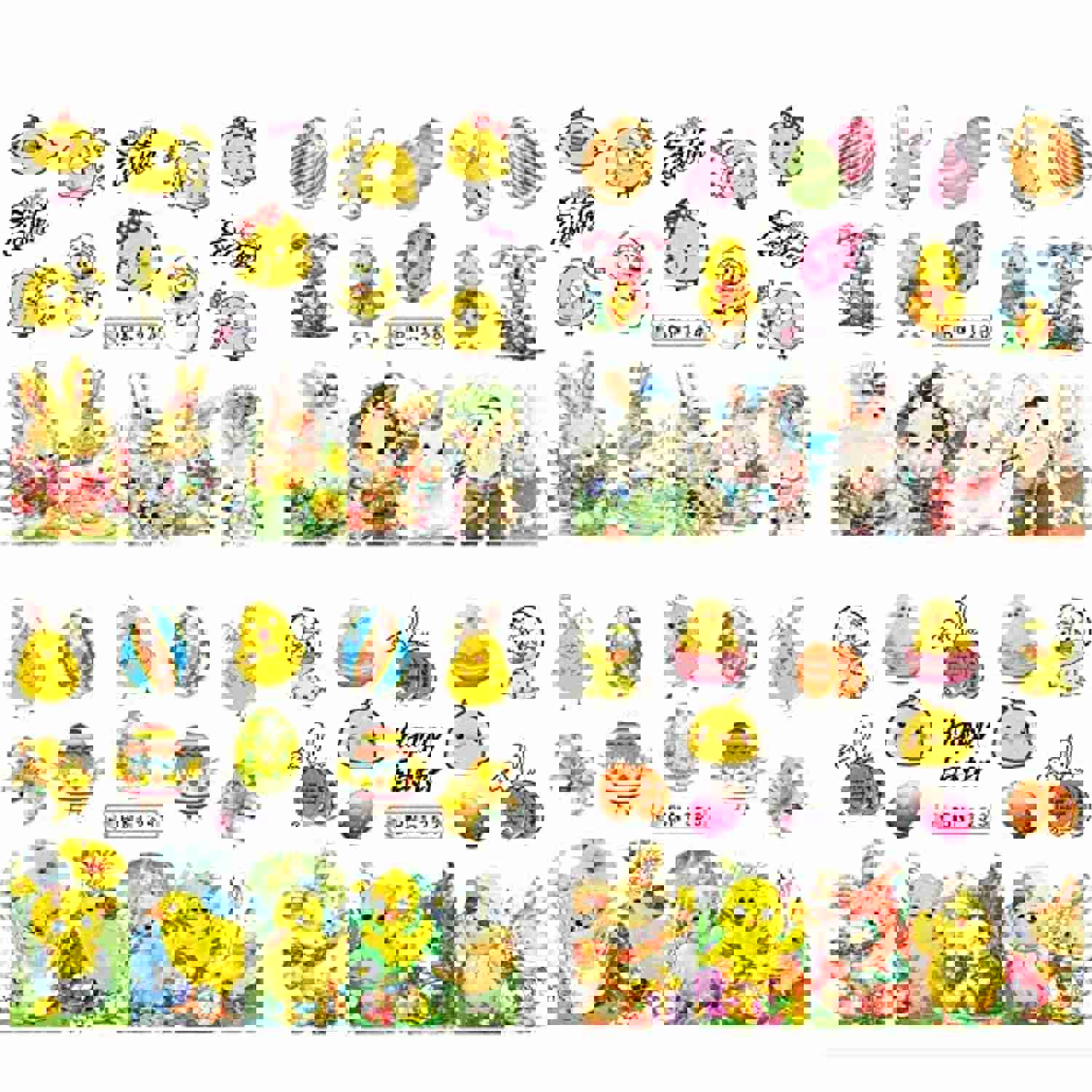 12 Sheet Easter Nail Art Stickers - Bunny Eggs Nail Decals for Women and Girls