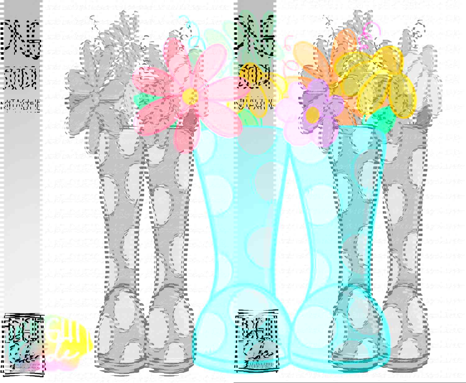 Whimsical Rain Boots and Flowers Digital File
