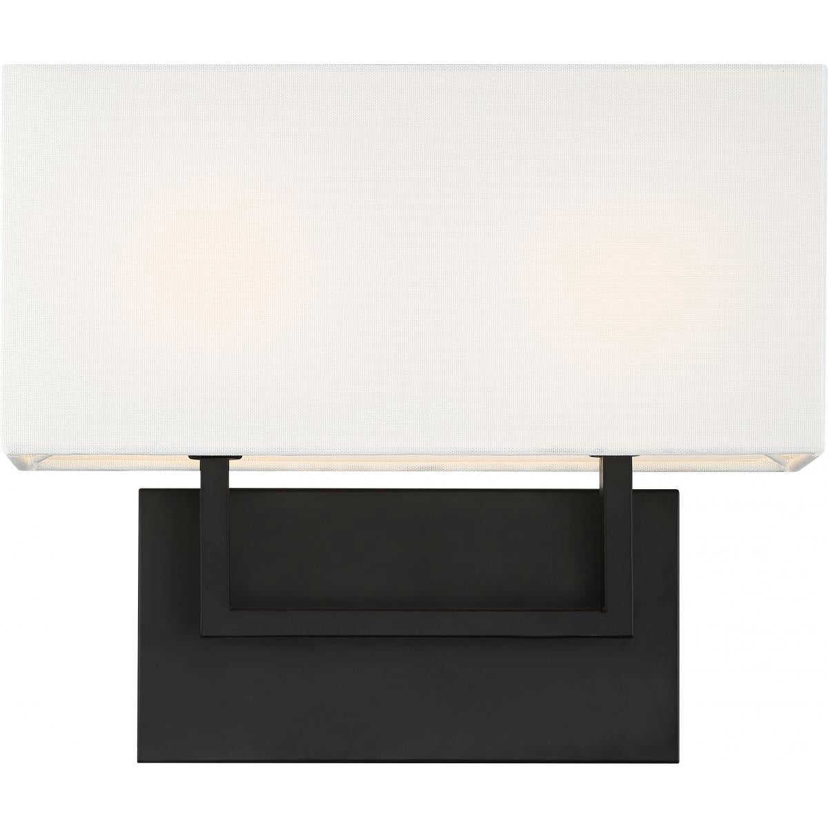 Tribeca 2 Light Vanity with White Linen Shade - Aged Bronze Finish