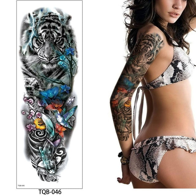 1 Pc Large Arm Temporary Tattoo Sticker - Colorful Fake Tattoo Sleeve for Men and Women