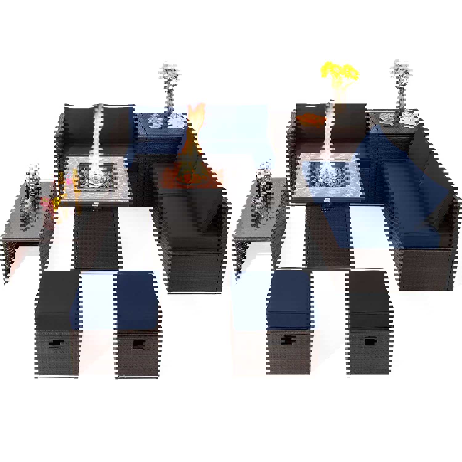 Tangkula 9-Piece Outdoor Patio Furniture Set with 35-Inch Propane Fire Pit Table