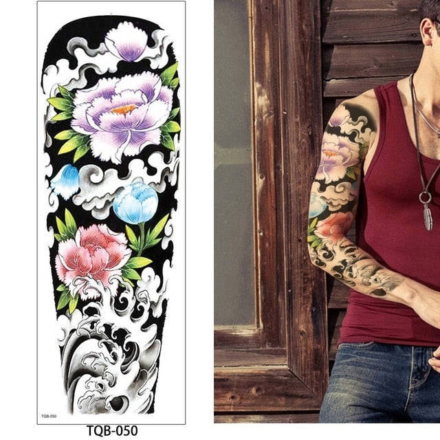 1 Pc Large Arm Temporary Tattoo Sticker - Colorful Fake Tattoo Sleeve for Men and Women
