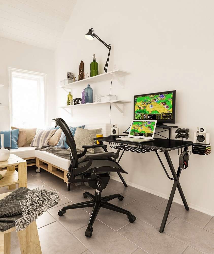 Atlantic Desk Pro Curved-Front Gaming Desk with Enhanced Storage, 41x23.5, Black