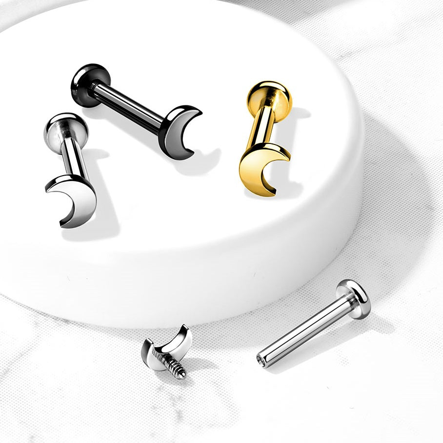 Internally Threaded Flat Crescent Moon Top Flat Back Stud - F-136 G23 Implant Grade Solid Titanium