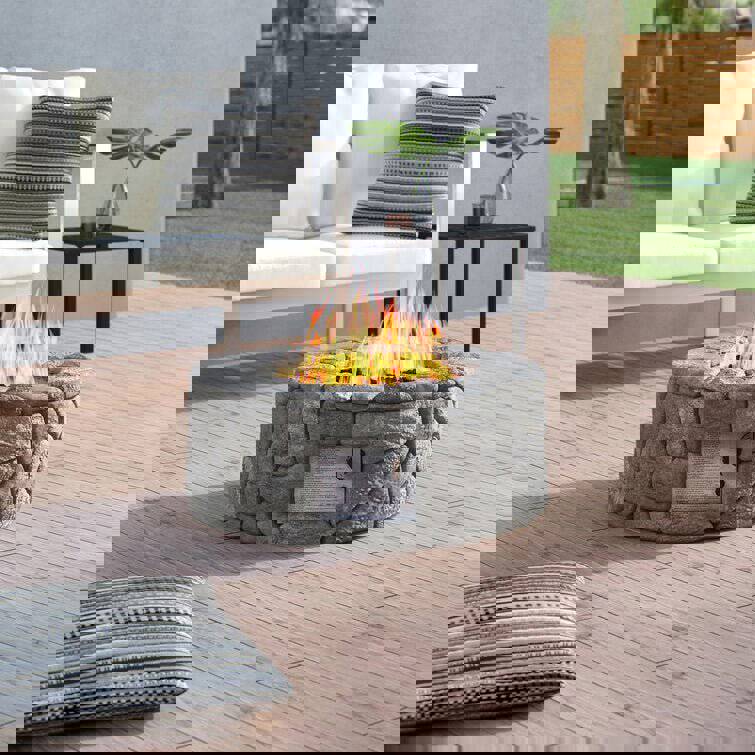 MIRODEMI® 28 Outdoor Round Natural Stone Gas Fire Pit Table for Backyard, Garden