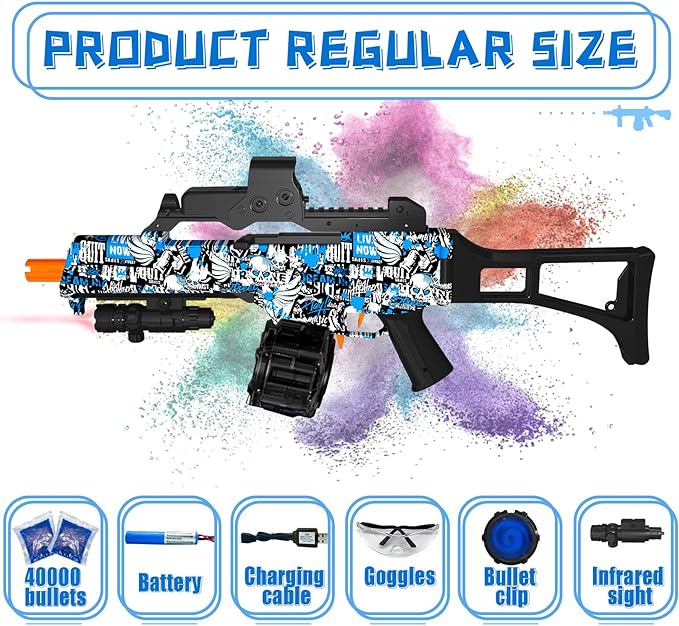 JIFTOK Electric Gel Ball Blaster with 40000+ Gel Balls and Goggles for Outdoor Shooting Games