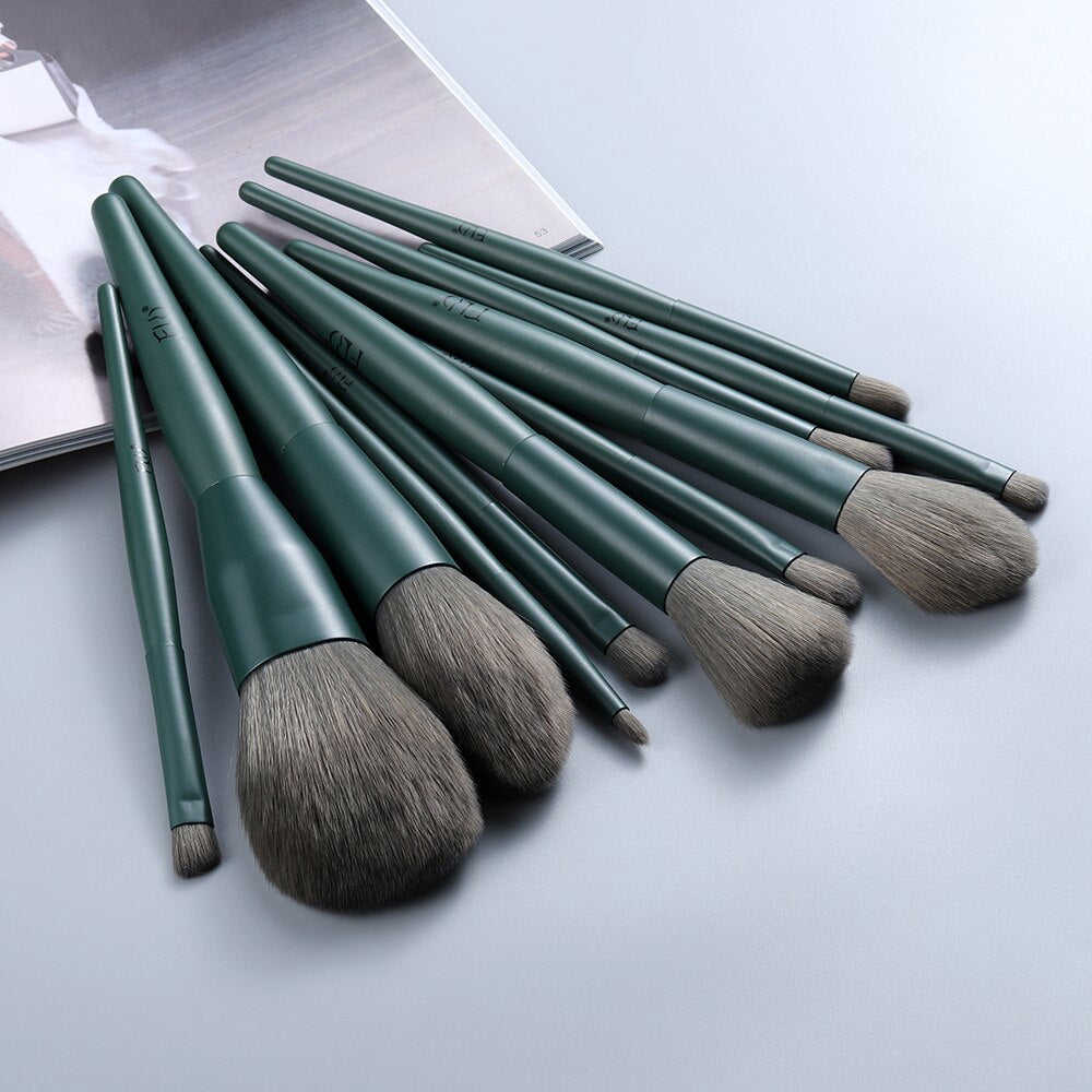 11Pcs Green Makeup Brushes Set - High Quality Cosmetic Beauty Tool