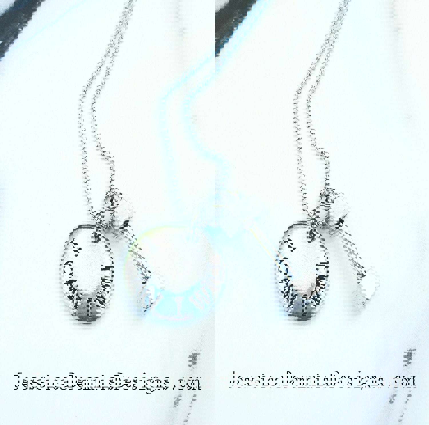 Personalized Pewter Riverstone Pebble Barbell Necklace - Strength Motto or Initial - Gym & Fitness Jewelry