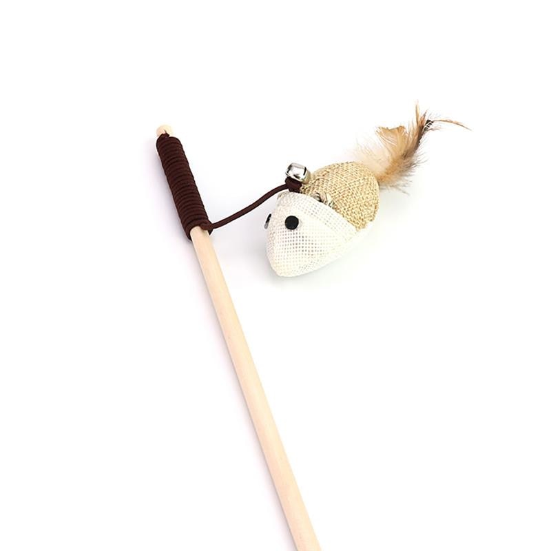 Cat Stick Toy with Wooden Rod and Small Bell - Random Style