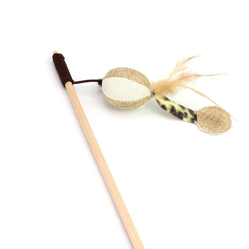 Cat Stick Toy with Wooden Rod and Small Bell - Random Style