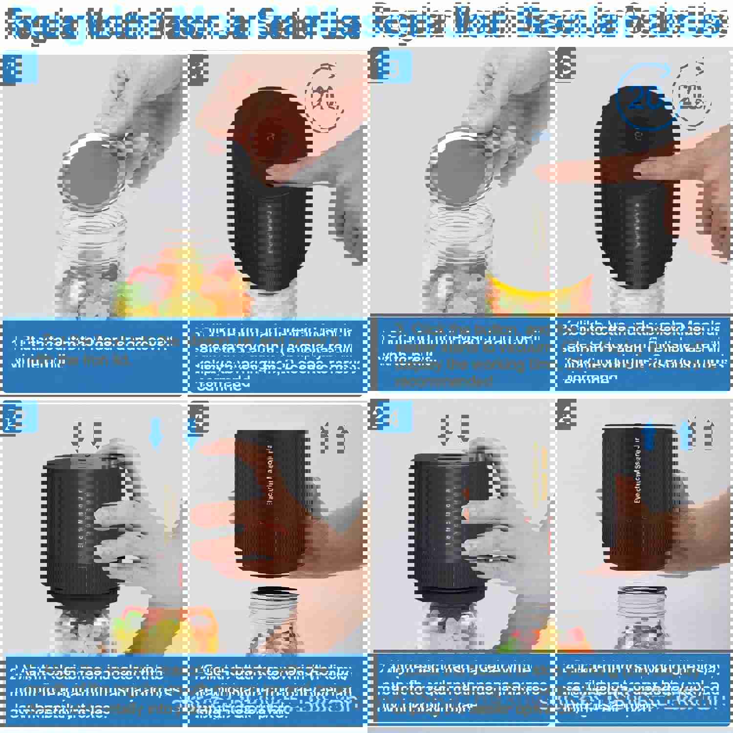 1 Set Mason Jar Electric Vacuum Sealer with 10 Lids, Wide Mouth and Regular Mason Jar Food Storage Automatic Canning Sealing Machine Kit