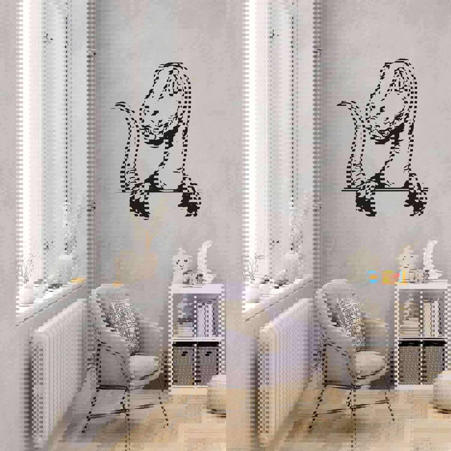 Dinosaur Vinyl Wall Sticker Art Decal - Cute T Rex Funny Silly Face