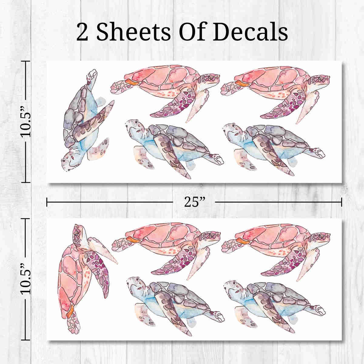 Watercolor Turtles Wall Decals - Set of 10 Unique Sea Turtle Designs