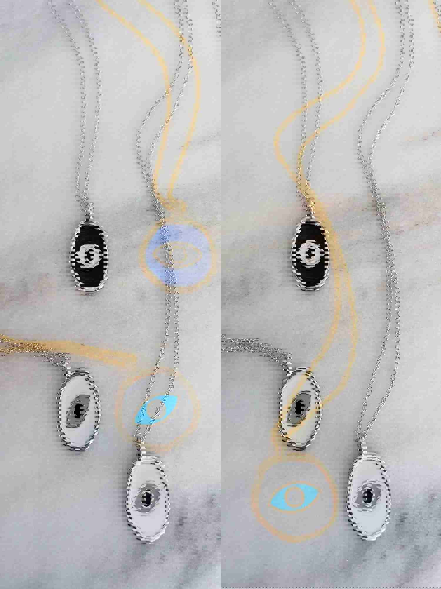 Evil Eye Pendant Necklace - Handmade Enamel with 14k Gold Plated Chain