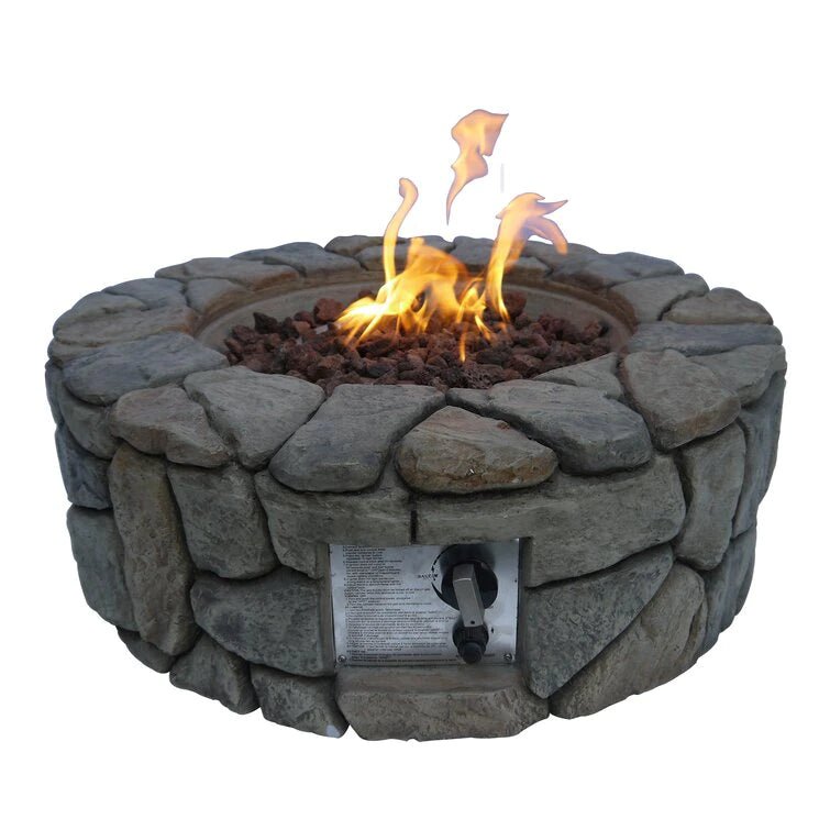 MIRODEMI® 28 Outdoor Round Natural Stone Gas Fire Pit Table for Backyard, Garden