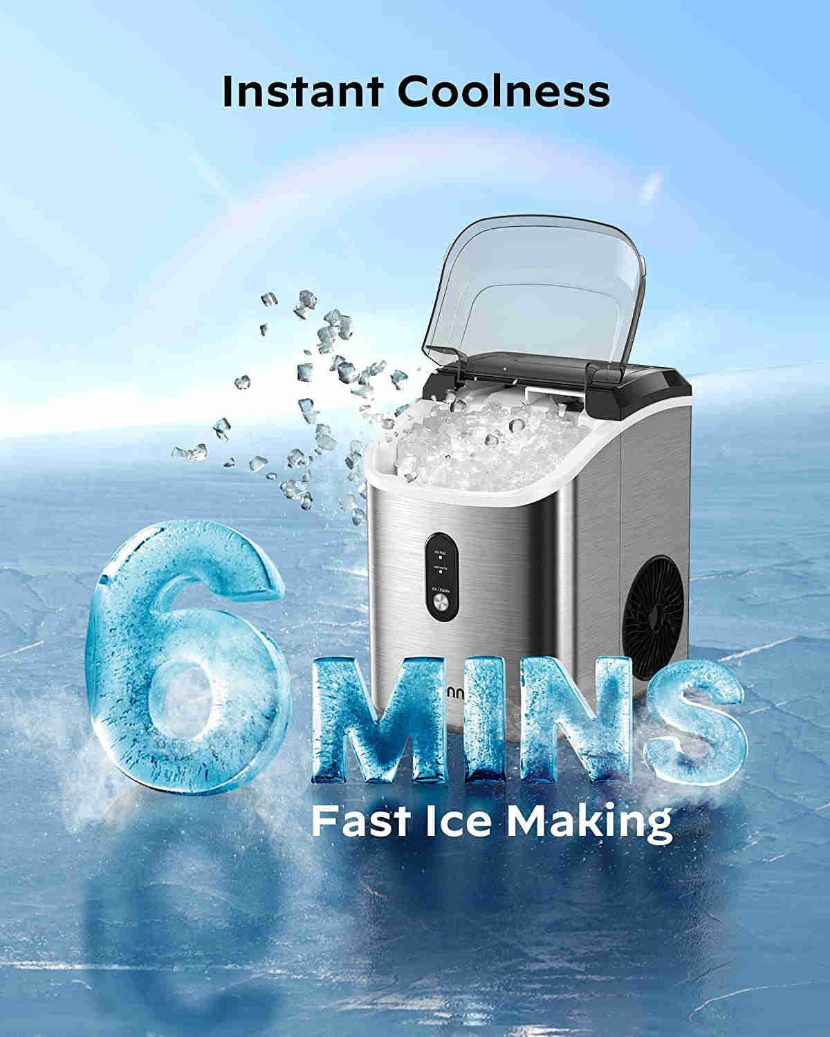Nugget Countertop Ice Maker with Self-Cleaning Function, 33Lbs/24H, Stainless Steel