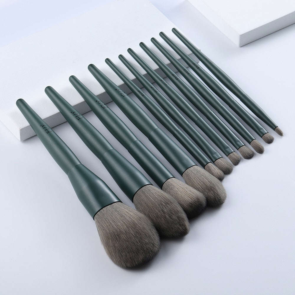 11Pcs Green Makeup Brushes Set - High Quality Cosmetic Beauty Tool