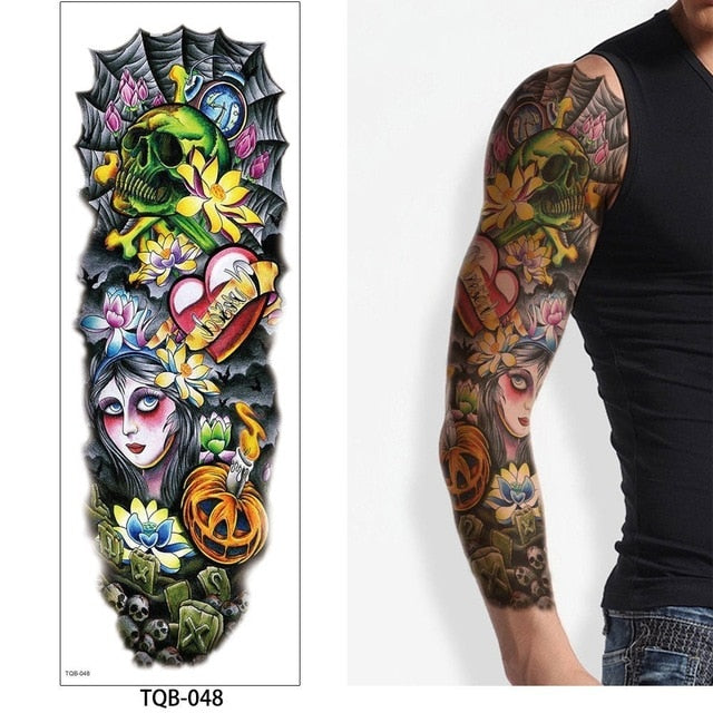 1 Pc Large Arm Temporary Tattoo Sticker - Colorful Fake Tattoo Sleeve for Men and Women