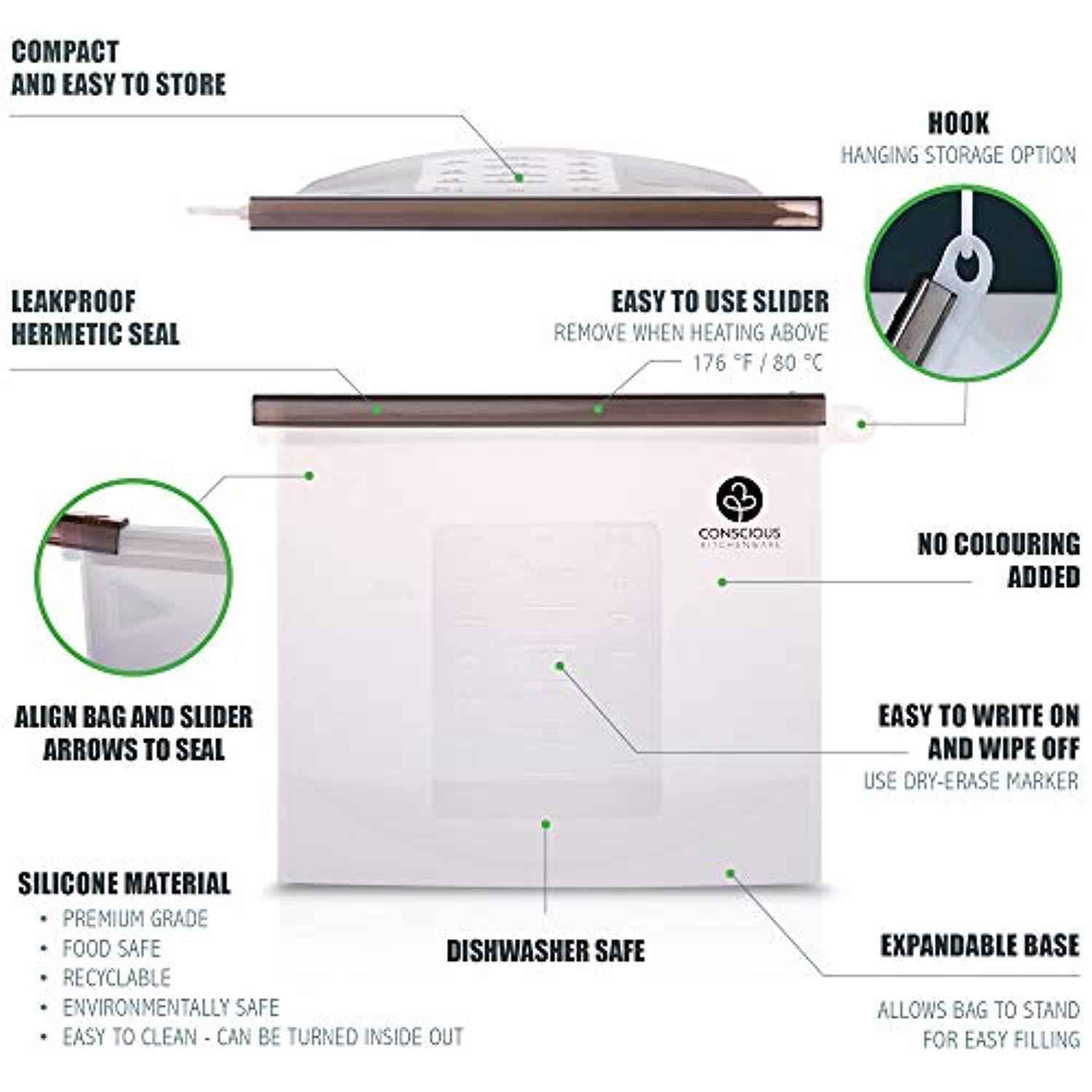 Eco-Friendly Reusable Silicone Food Storage Bags Set - Large & Small Sizes, Airtight Seal