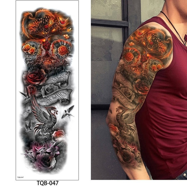 1 Pc Large Arm Temporary Tattoo Sticker - Colorful Fake Tattoo Sleeve for Men and Women