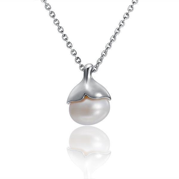 Pearl Whale Tail Pendant - 925 Sterling Silver with Akoya, Freshwater, or Tahitian Pearl