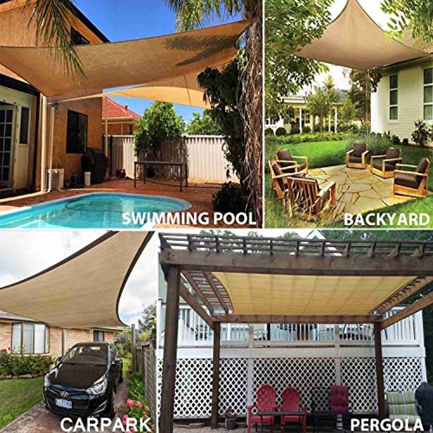 10 x 13 Sun Shade Sails Canopy Rectangle Sand, 185GSM UV Block Shade Sail for Patio Garden Outdoor