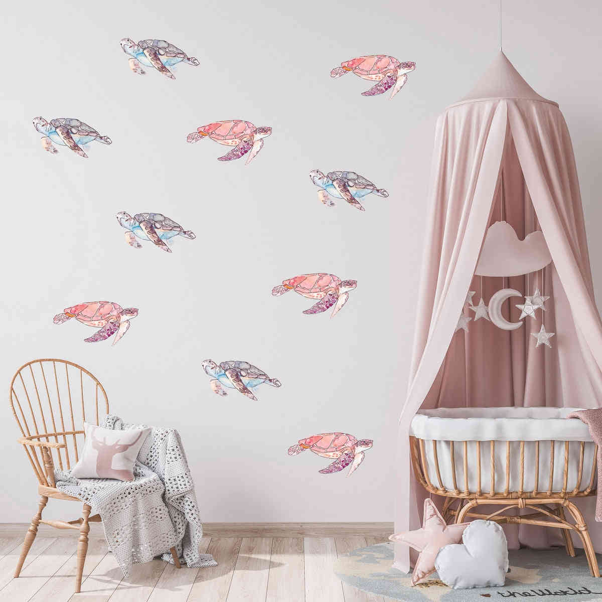 Watercolor Turtles Wall Decals - Set of 10 Unique Sea Turtle Designs