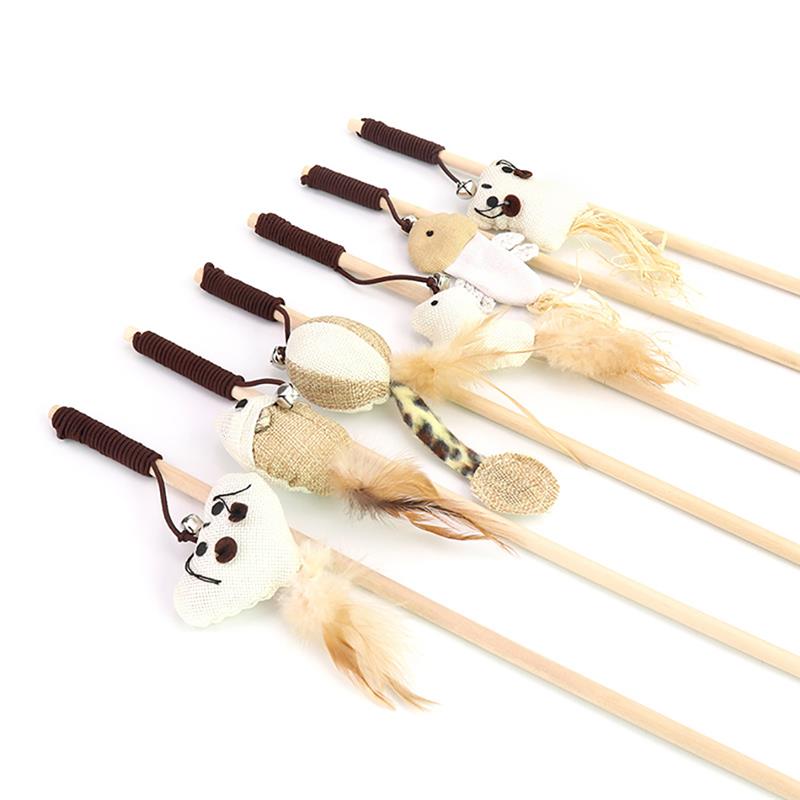 Cat Stick Toy with Wooden Rod and Small Bell - Random Style