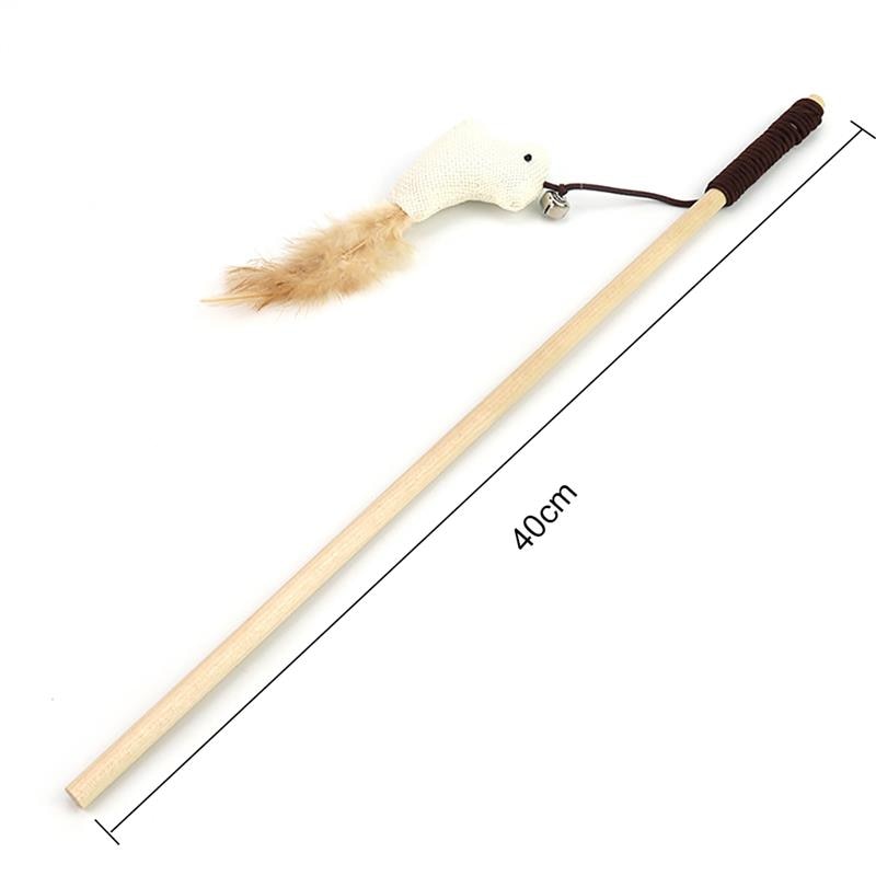 Cat Stick Toy with Wooden Rod and Small Bell - Random Style