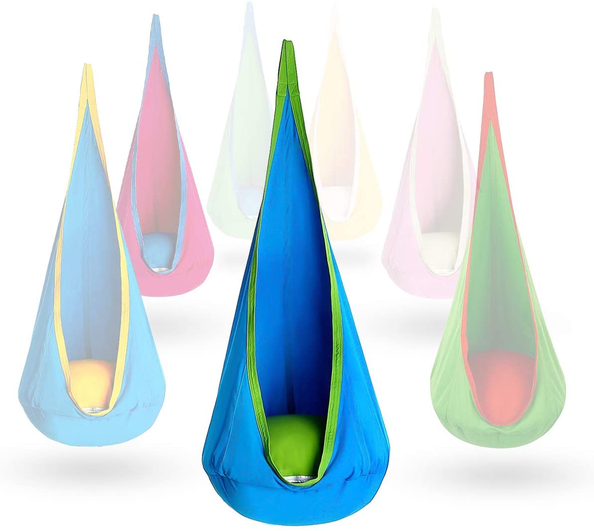 OUTREE Kids Pod Swing Seat - 100% Cotton Child Hammock Chair for Indoor and Outdoor Use (Blue)