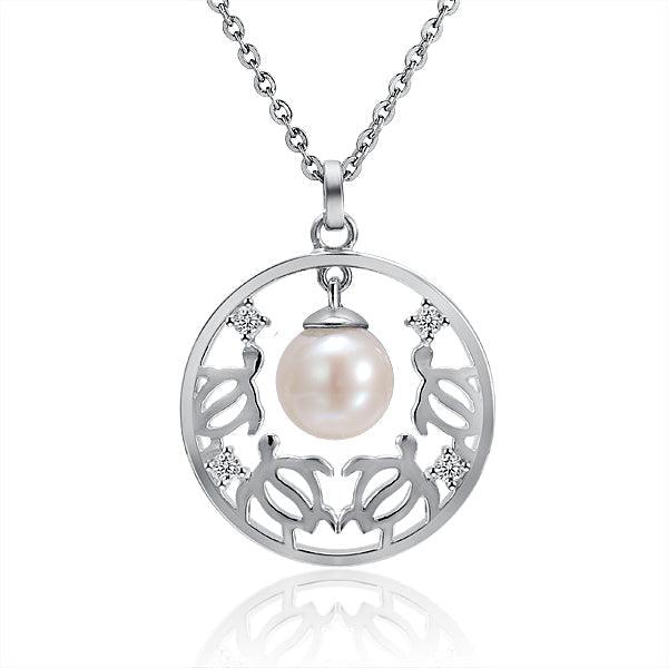 Pearl Honu Infinity Pendant - 925 Sterling Silver with Pearl & Topaz