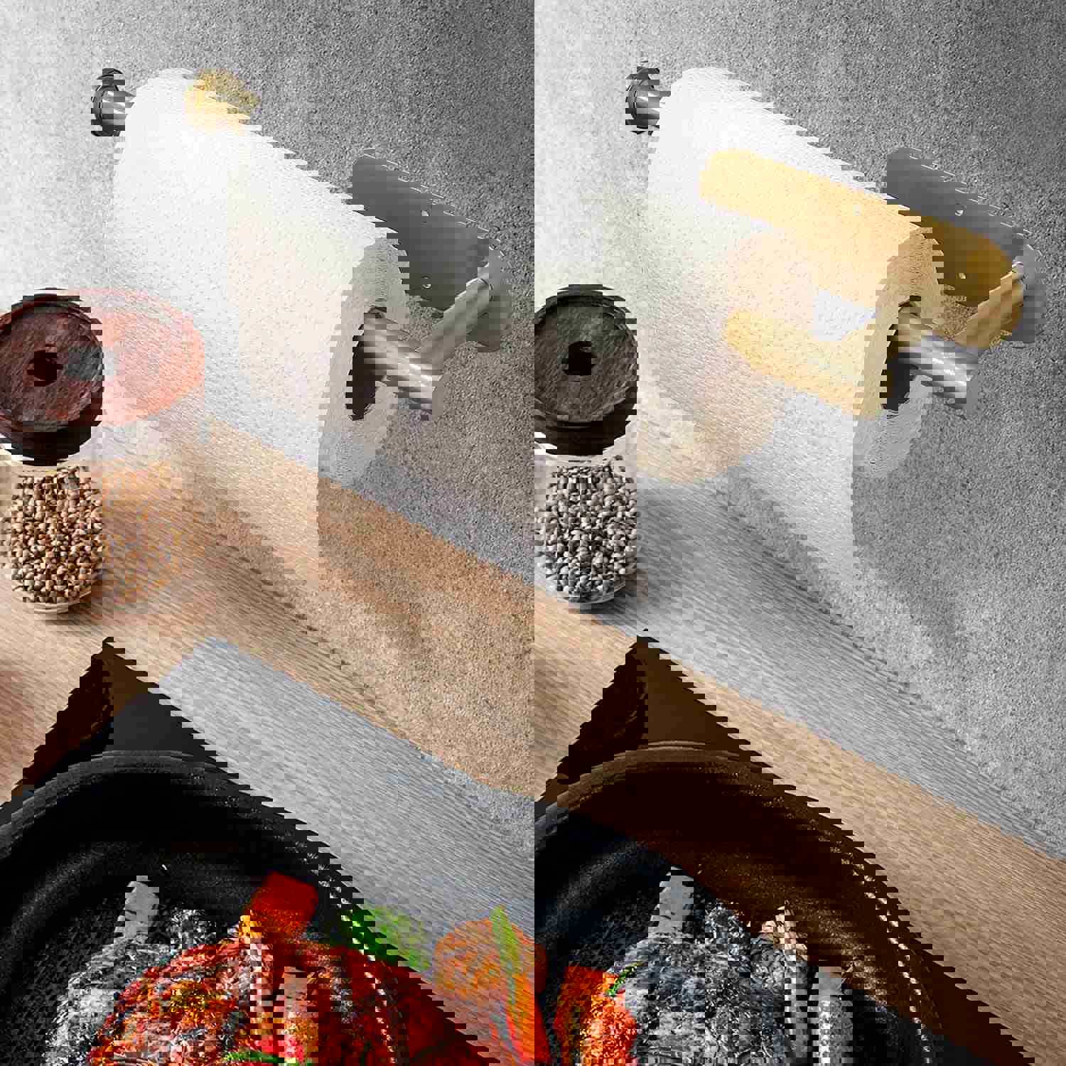 Stainless Steel Paper Towel Holder - Self-Adhesive Under Cabinet Mount (Gold)