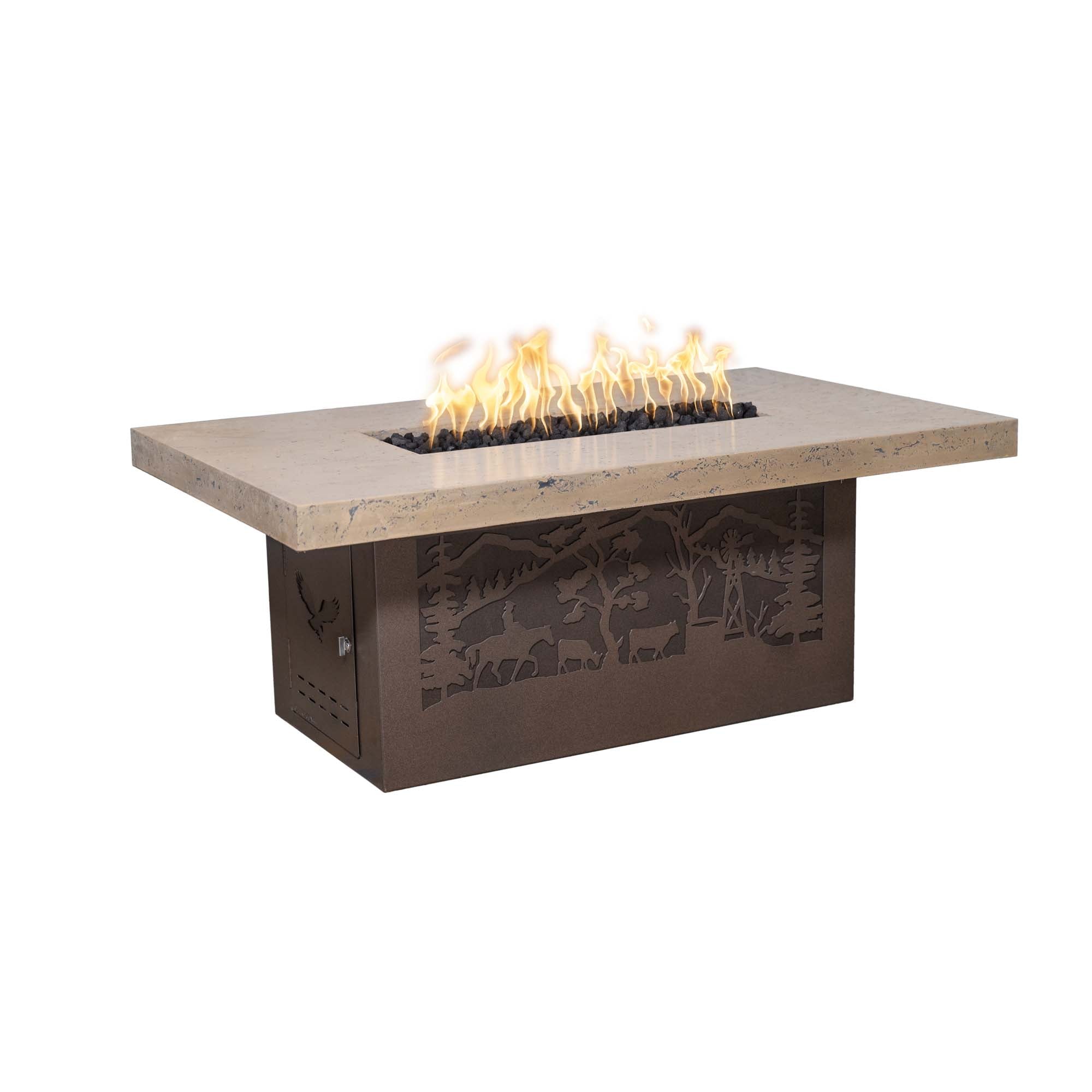 The Outdoor Plus 60 Rectangular Outback Fire Pit Table - Cattle Ranch Design