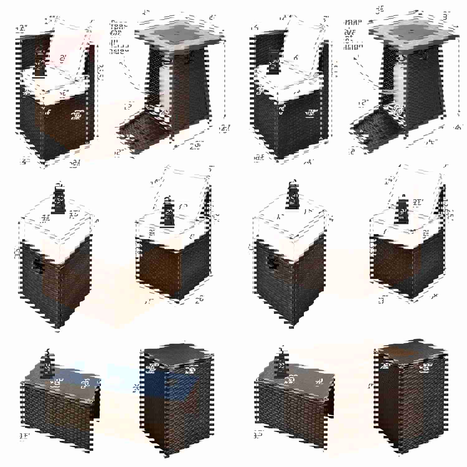 Tangkula 9-Piece Outdoor Patio Furniture Set with 35-Inch Propane Fire Pit Table