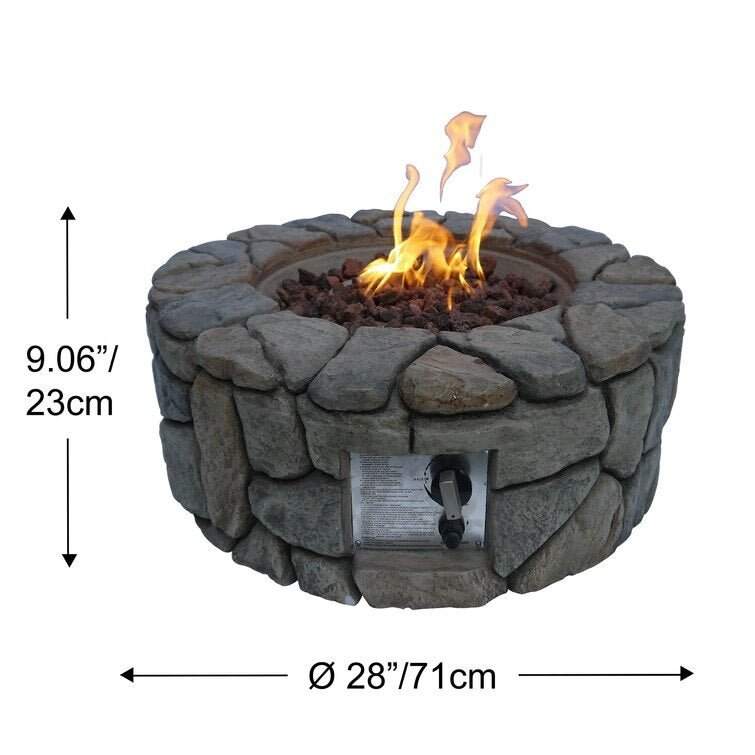 MIRODEMI® 28 Outdoor Round Natural Stone Gas Fire Pit Table for Backyard, Garden