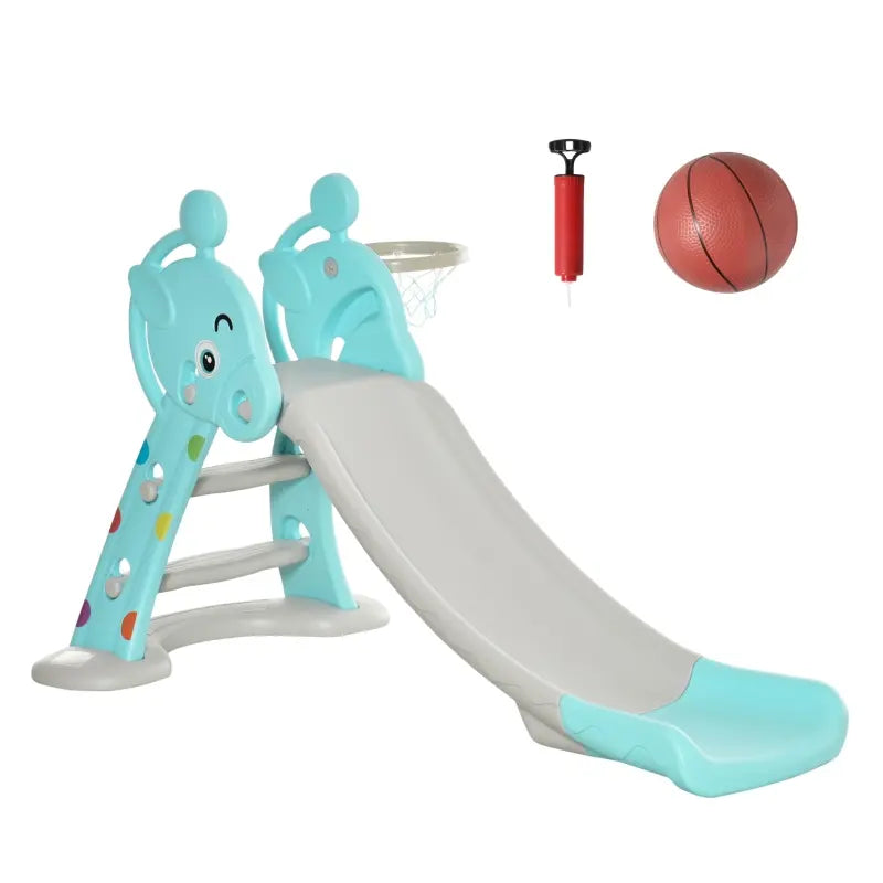 Qaba 2 in 1 Kids Slide with Basketball Hoop - Freestanding Indoor/Outdoor Playset