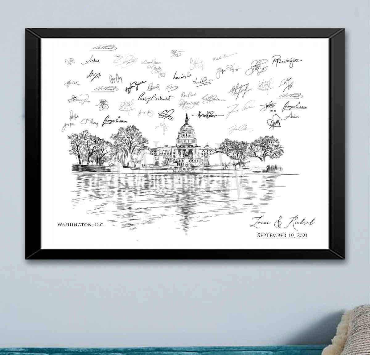 Washington D.C. Capital Wedding Guest Book - Unique Alternative Guest Book for Bridal Showers and Parties