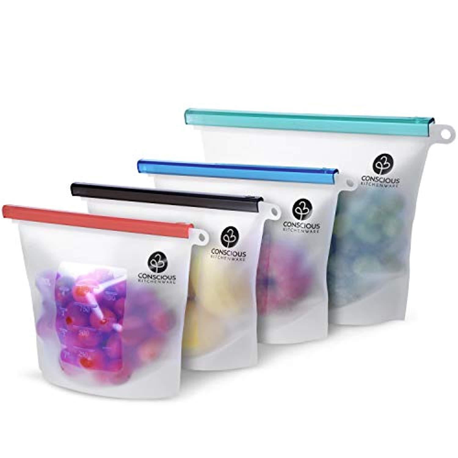 Eco-Friendly Reusable Silicone Food Storage Bags Set - Large & Small Sizes, Airtight Seal