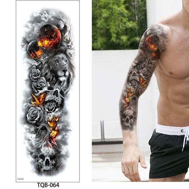 1 Pc Large Arm Temporary Tattoo Sticker - Colorful Fake Tattoo Sleeve for Men and Women