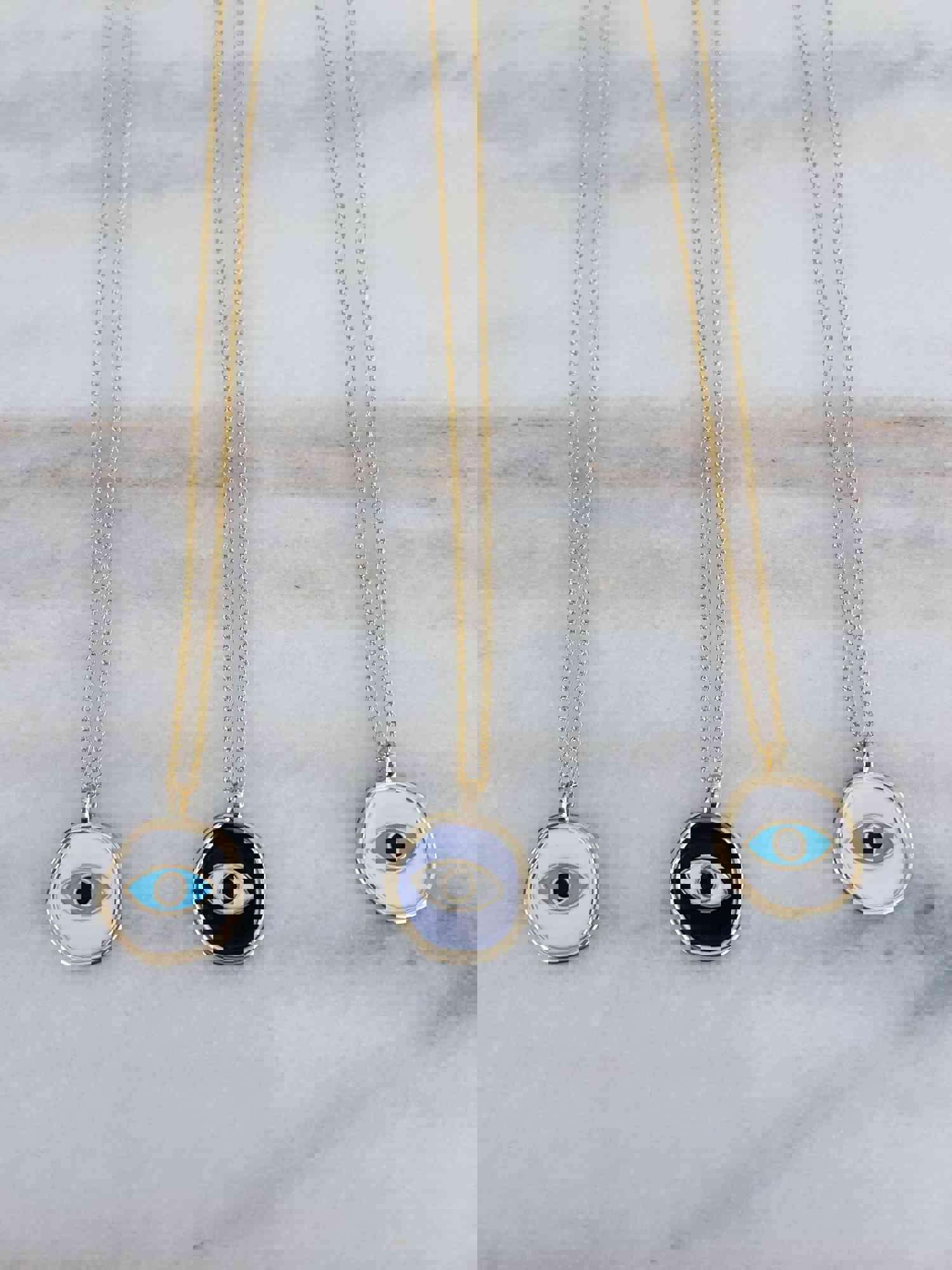 Evil Eye Pendant Necklace - Handmade Enamel with 14k Gold Plated Chain