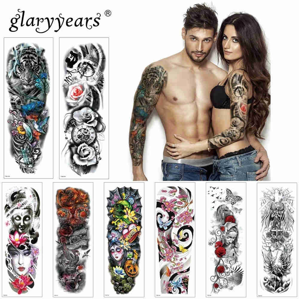 1 Pc Large Arm Temporary Tattoo Sticker - Colorful Fake Tattoo Sleeve for Men and Women