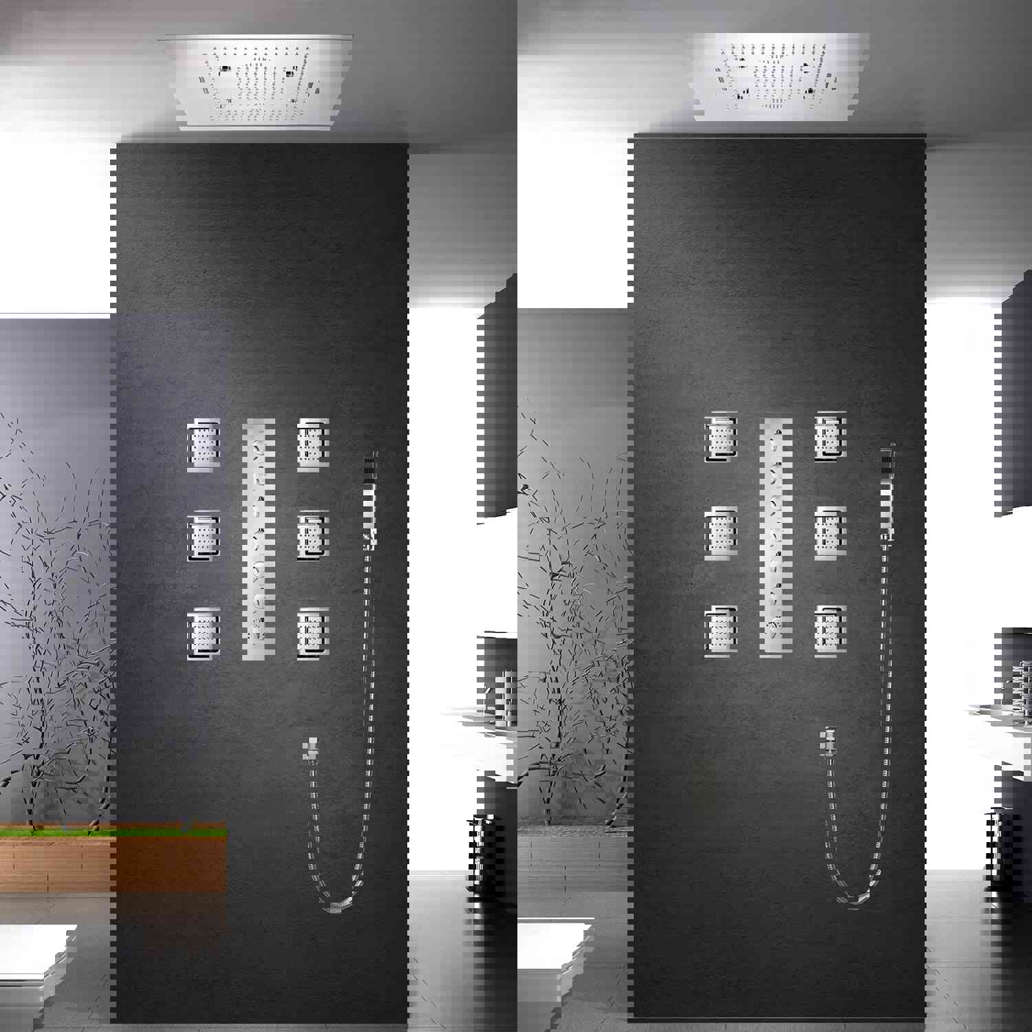 ALASKA 32 Chrome Luxury Complete LED Music Shower Set with Rainfall, Waterfall, Mist Spray & 6 Body Jets