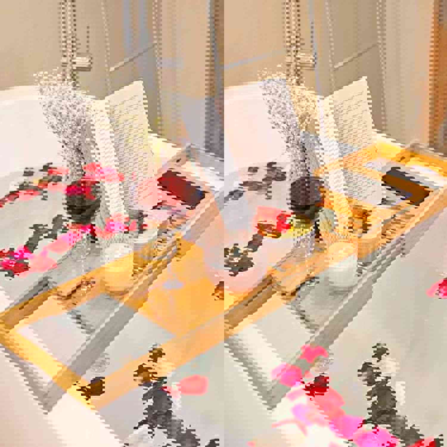 Bambüsi Expandable Bamboo Bathtub Tray Caddy - Adjustable Luxury Bath Organizer