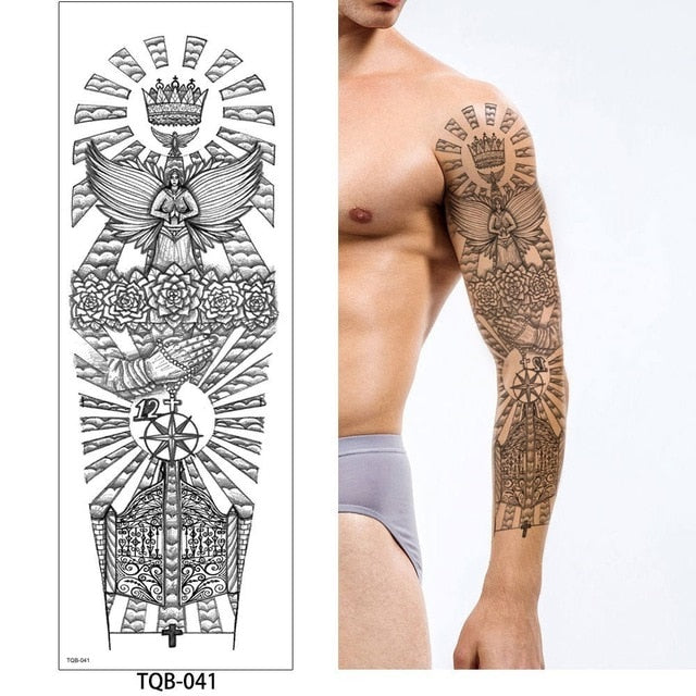 1 Pc Large Arm Temporary Tattoo Sticker - Colorful Fake Tattoo Sleeve for Men and Women