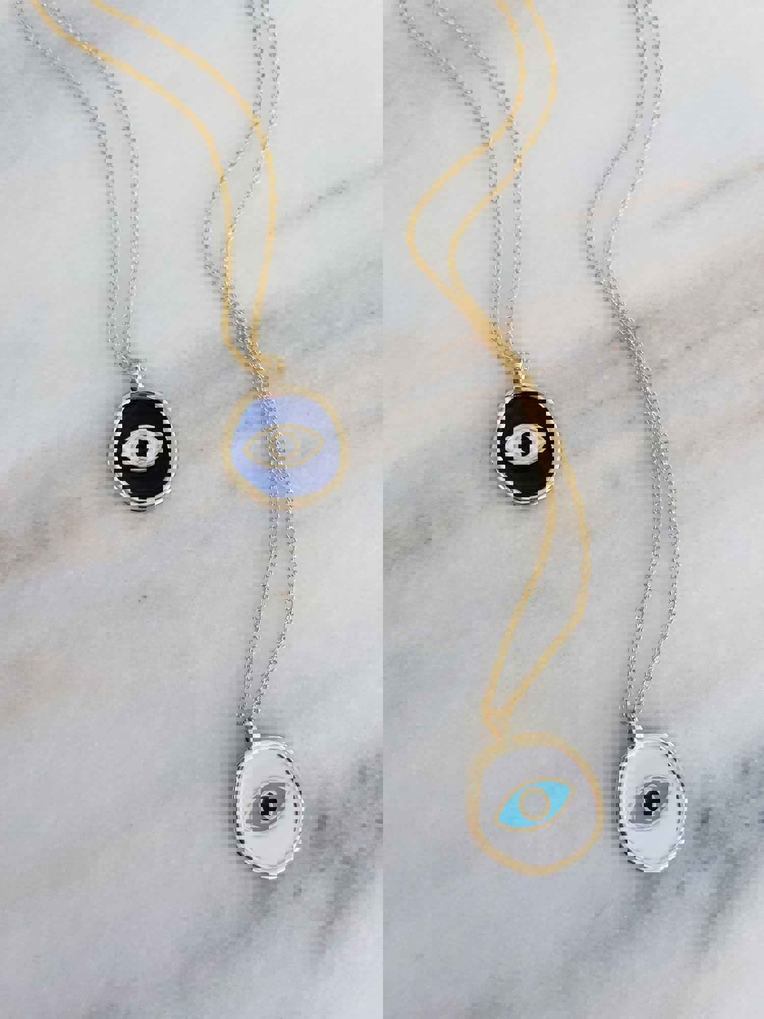 Evil Eye Pendant Necklace - Handmade Enamel with 14k Gold Plated Chain