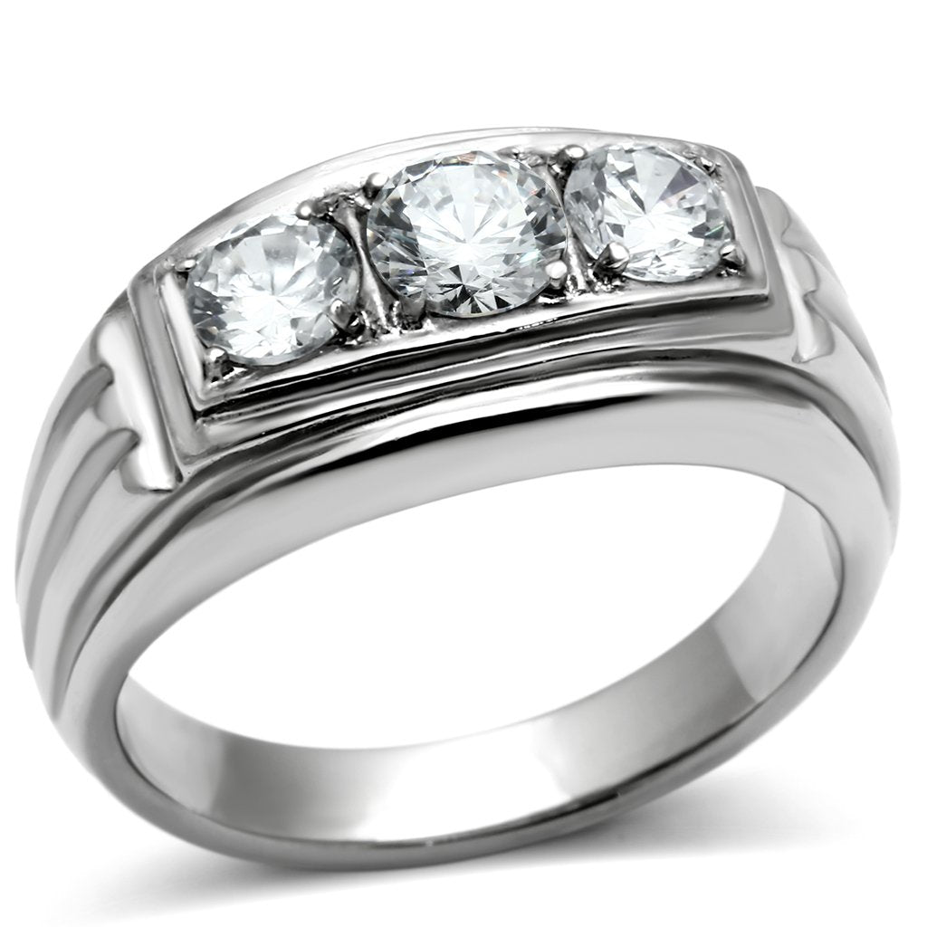 High Polished Stainless Steel Ring with AAA Grade CZ for Women - Style TK491