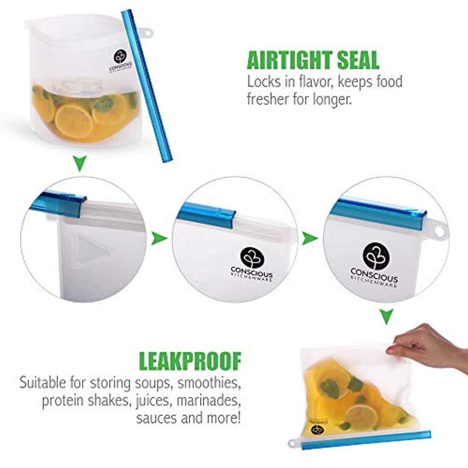 Eco-Friendly Reusable Silicone Food Storage Bags Set - Large & Small Sizes, Airtight Seal