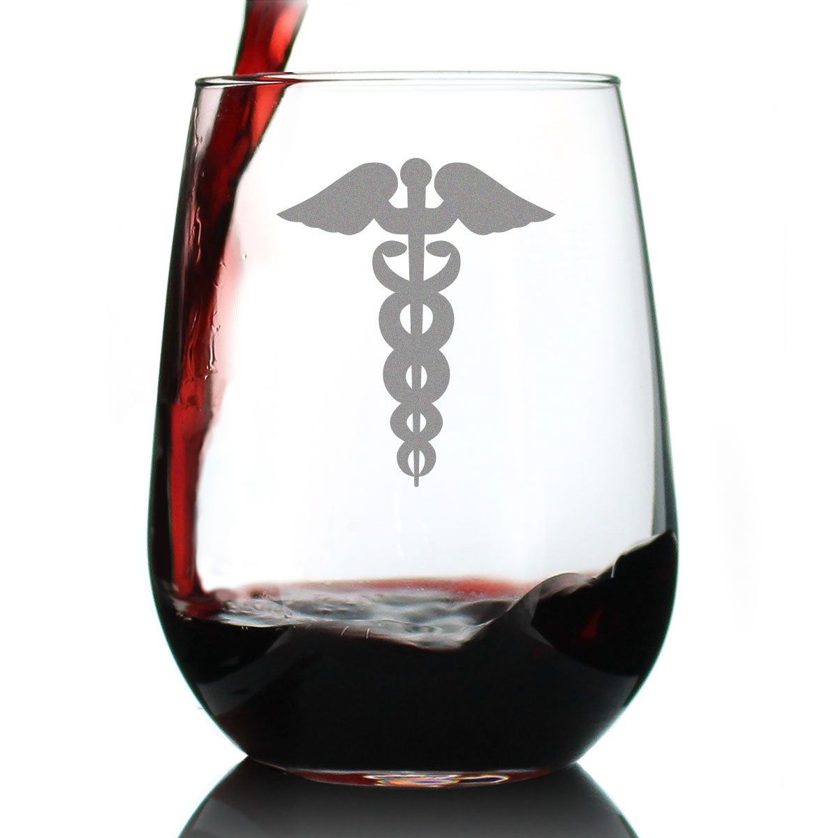 Caduceus Stemless Wine Glass for Essential Healthcare Workers - Large 17 oz.