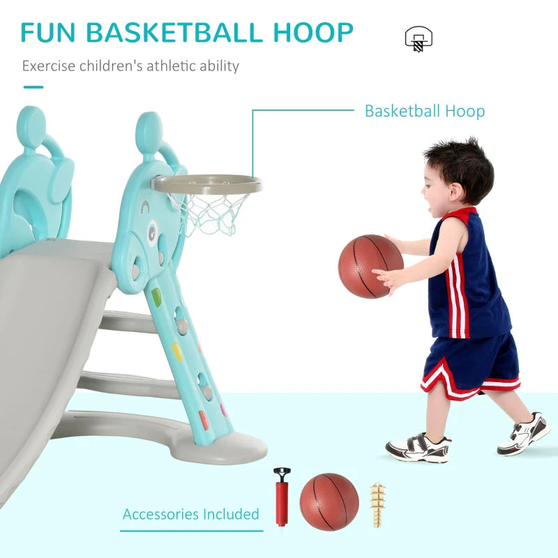 Qaba 2 in 1 Kids Slide with Basketball Hoop - Freestanding Indoor/Outdoor Playset