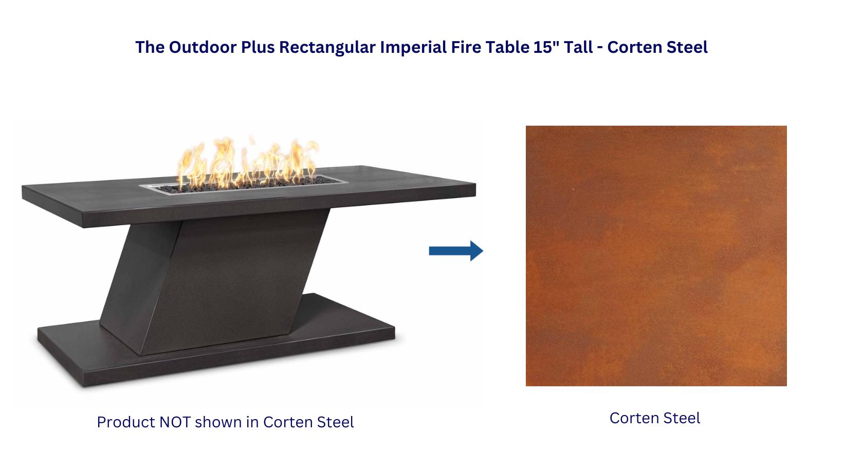 The Outdoor Plus 60 Rectangular Imperial Fire Table - Corten Steel